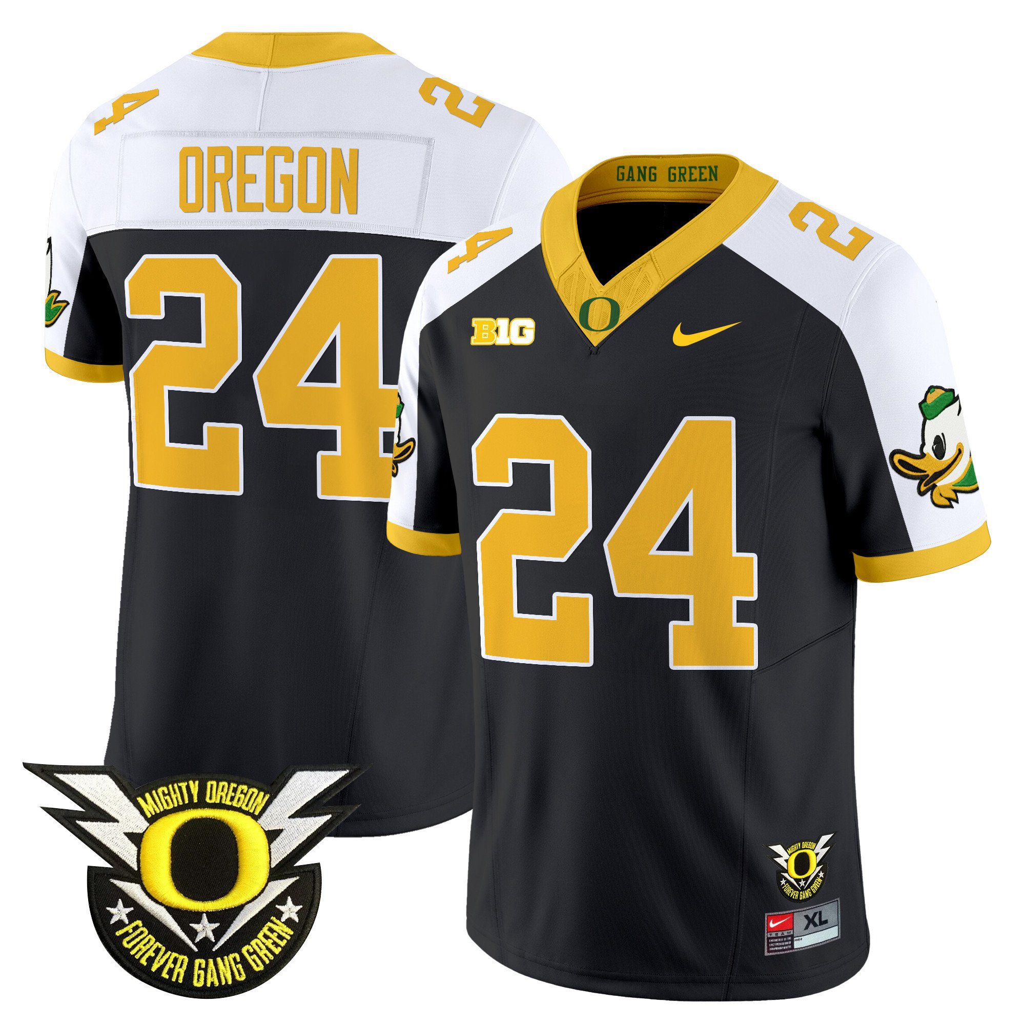 Men Oregon Ducks #24 Oregon Black 2024 Nike Forever Gang Green & BIG Patch Vapor Limited NCAA Jersey style 1->customized nfl jersey->Custom Jersey